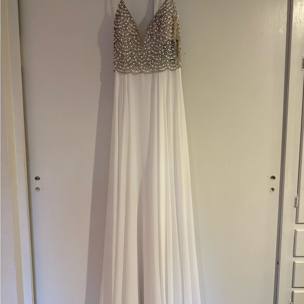 Lulu's White Maxi Dress with Beaded Bodice